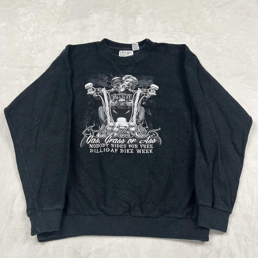 Diport USA Sweatshirt Unisex Large Black Gas Grass or Ass DILLIGAF Bike Week
